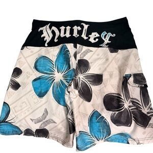 Hurley Blue and Black Floral Swim Shorts